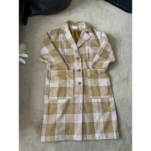 Women's Plaid Long Overcoat Pink/Brown Size XXL